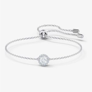 Sterling Silver White Crystal Slider Bracelet - Elegant Adjustable Chain